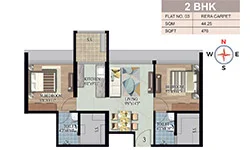 476 sqft - 2 bhk Floor Plan