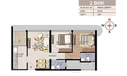 538 sqft - 2 bhk Floor Plan